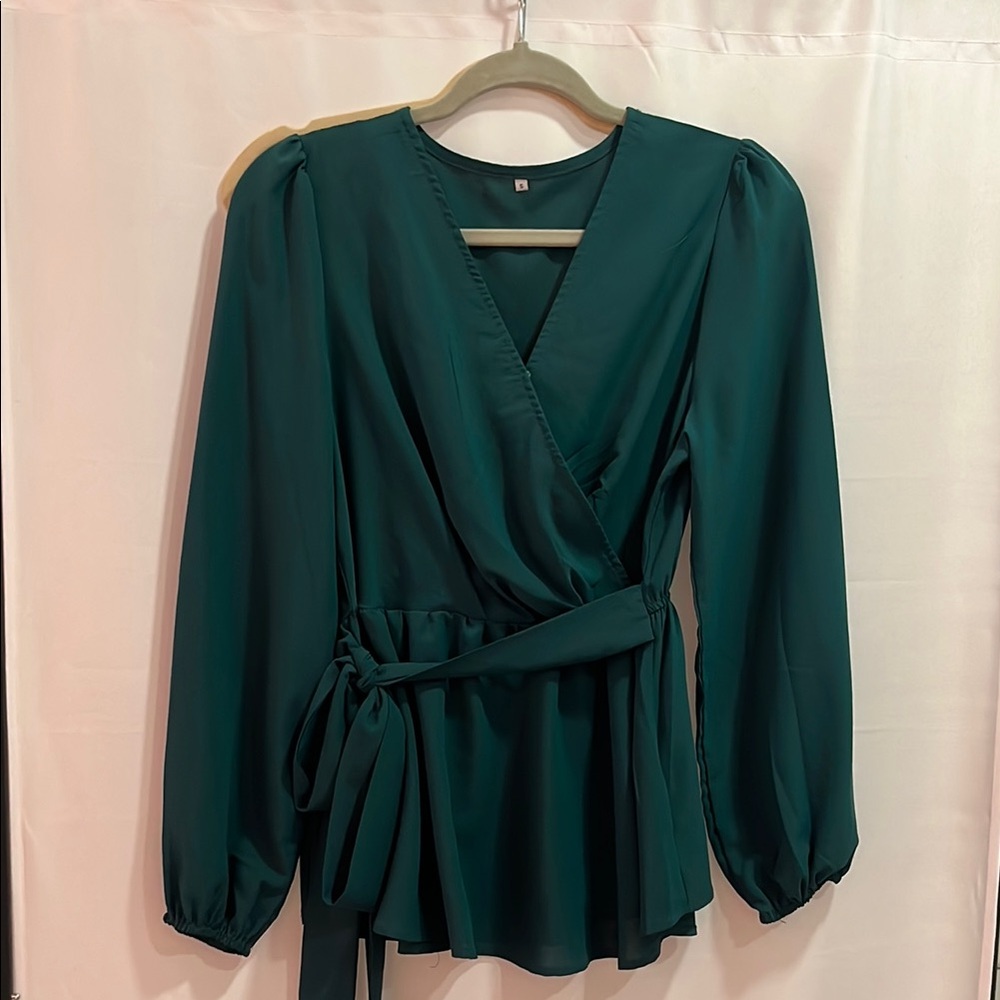 Elegant Green Wrap Top